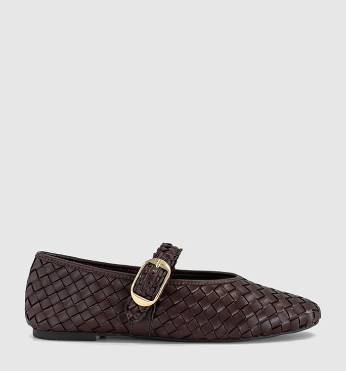 OFFICE Fauna Leather Weave Mary Janes Brown Leather