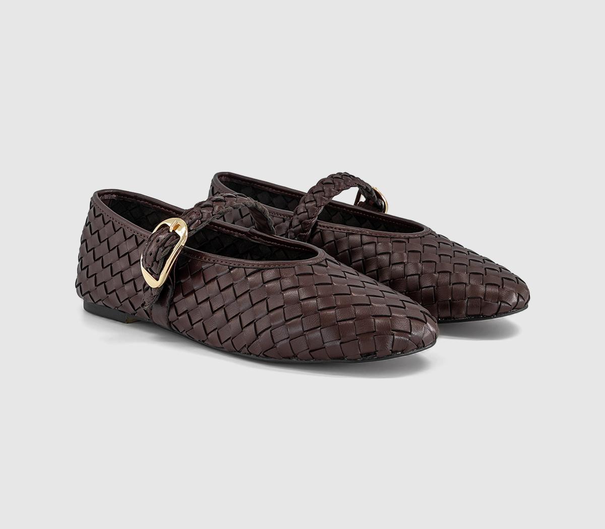 OFFICEFauna Leather Weave Mary JanesBrown Leather