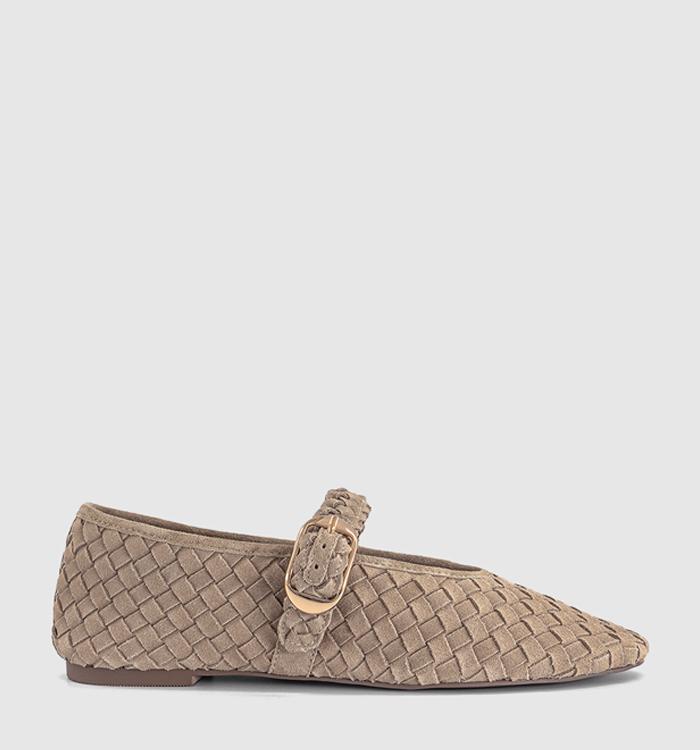 OFFICE Fauna Leather Weave Mary Janes Taupe Suede