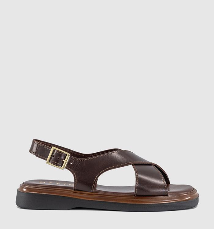 OFFICE Sandi Crossover Slingback Sandals Brown Leather