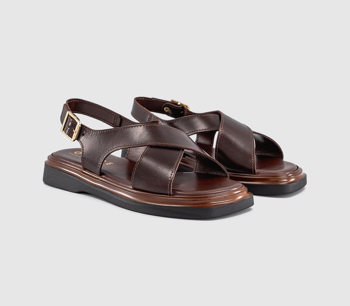 OFFICESandi Crossover Slingback SandalsBrown Leather