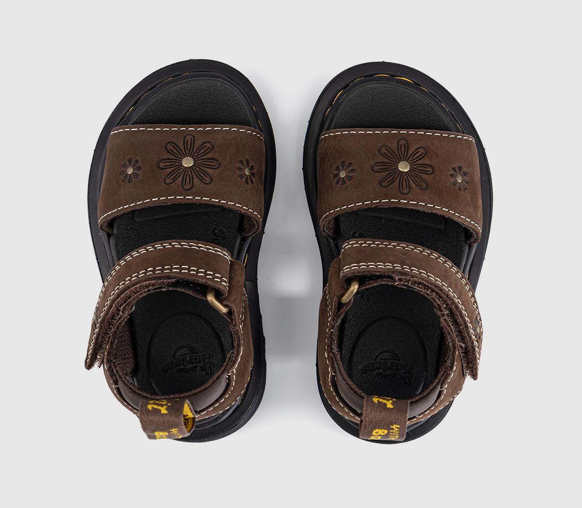 Dr. MartensMarlowe Flower Toddler SandalsDark Brown Tumbled Nubuck