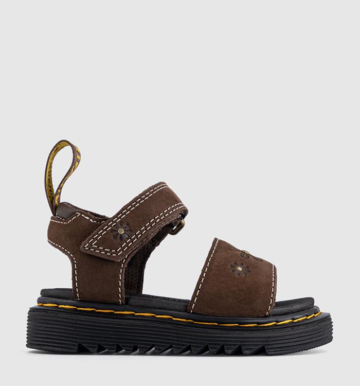 Dr. Martens Marlowe Flower Toddler Sandals Dark Brown Tumbled Nubuck