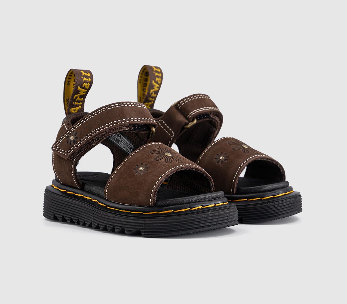 Dr. MartensMarlowe Flower Toddler SandalsDark Brown Tumbled Nubuck