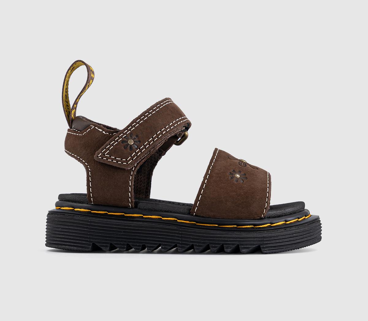 Dr. Martens Marlowe Flower Toddler Sandals Dark Tumbled Nubuck Brown in Kids  Size 8, Office Shoes