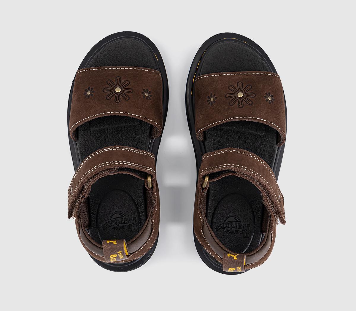 Dr. MartensMarlowe Flower Kids SandalsDark Brown Tumbled Nubuck