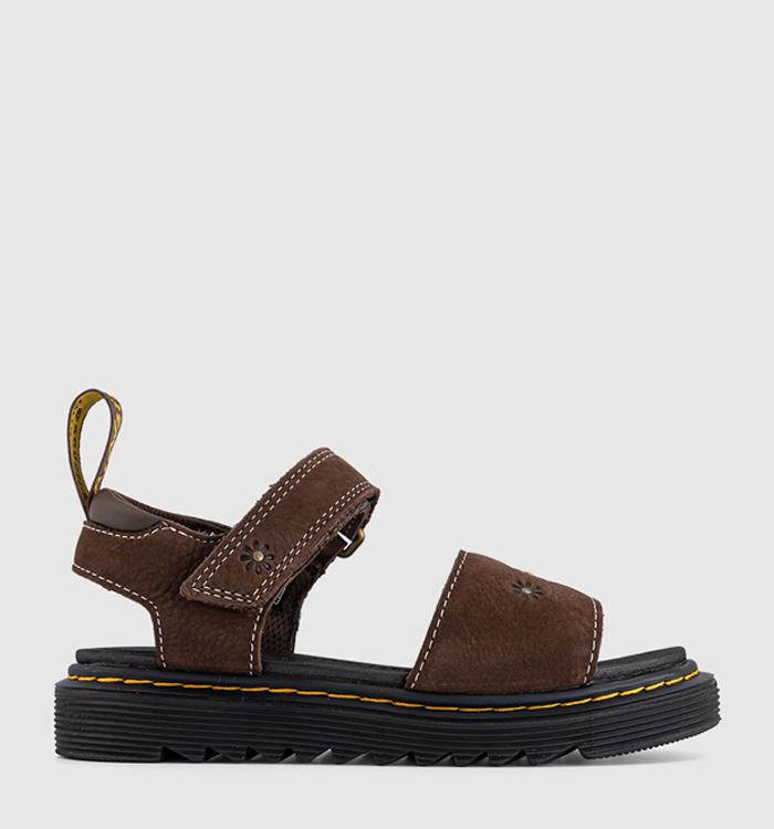 Dr. Martens Marlowe Flower Kids Sandals Dark Brown Tumbled Nubuck