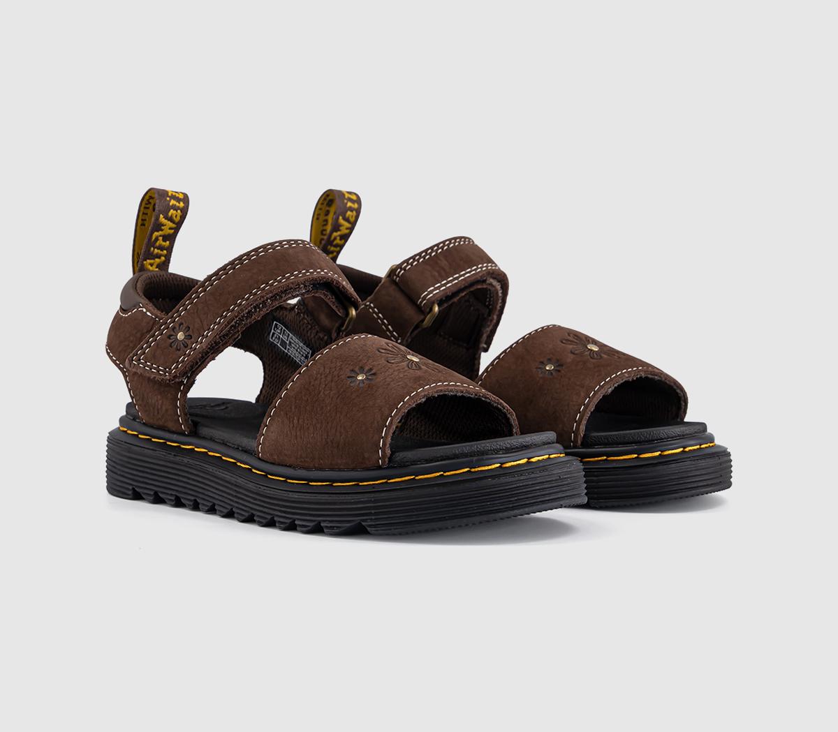Dr. MartensMarlowe Flower Kids SandalsDark Brown Tumbled Nubuck