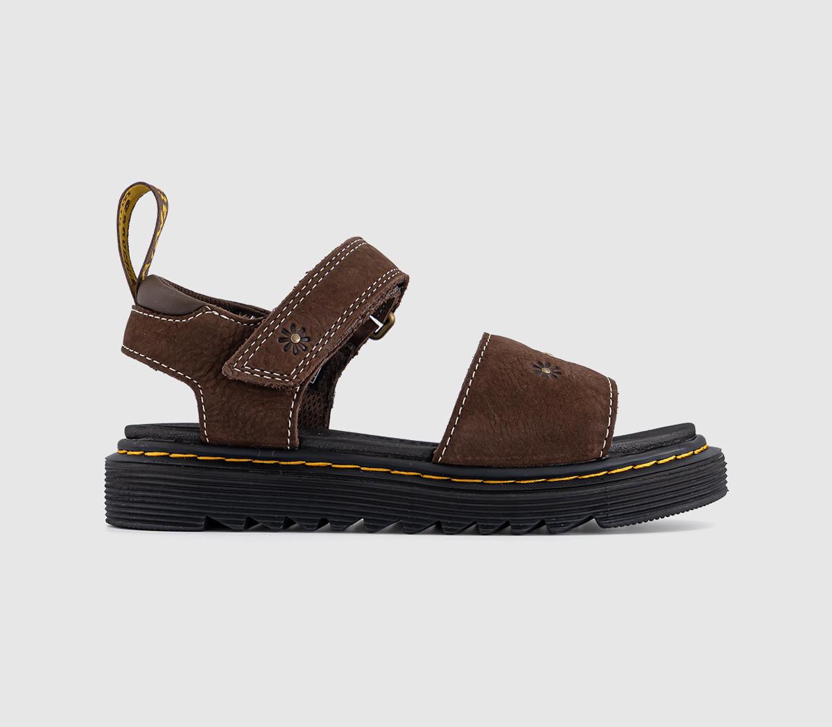Dr. Martens Marlowe Flower Sandals Dark Tumbled Nubuck Brown in Kids  Size 12 , Office Shoes