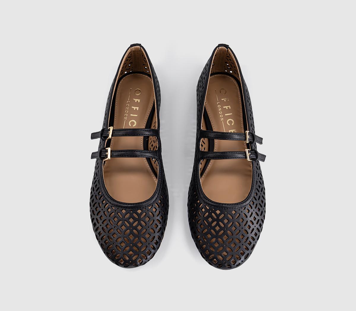 OFFICEFlair Laser Cut Double Strap Mary JanesBlack