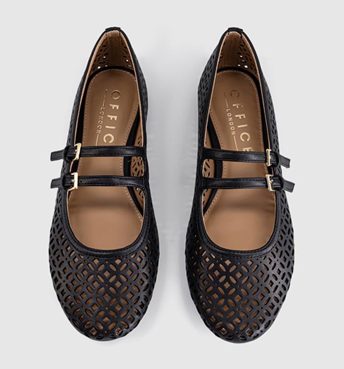 OFFICE Flair Laser Cut Double Strap Mary Janes Black