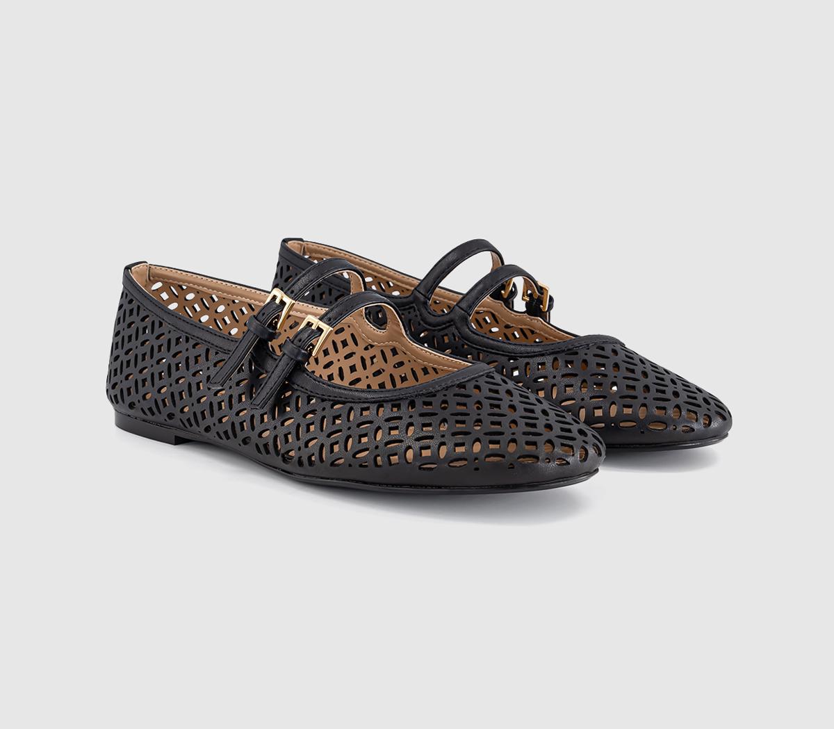 OFFICEFlair Laser Cut Double Strap Mary JanesBlack