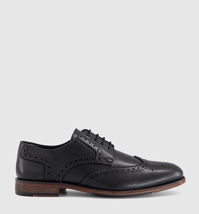 OFFICE Melwin Lace Up Derby Brogue Shoes Black Leather