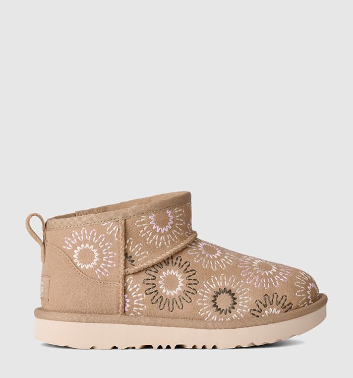 UGG Classic Ultra Mini Sun Stitch Kids Boots Mustard Seed