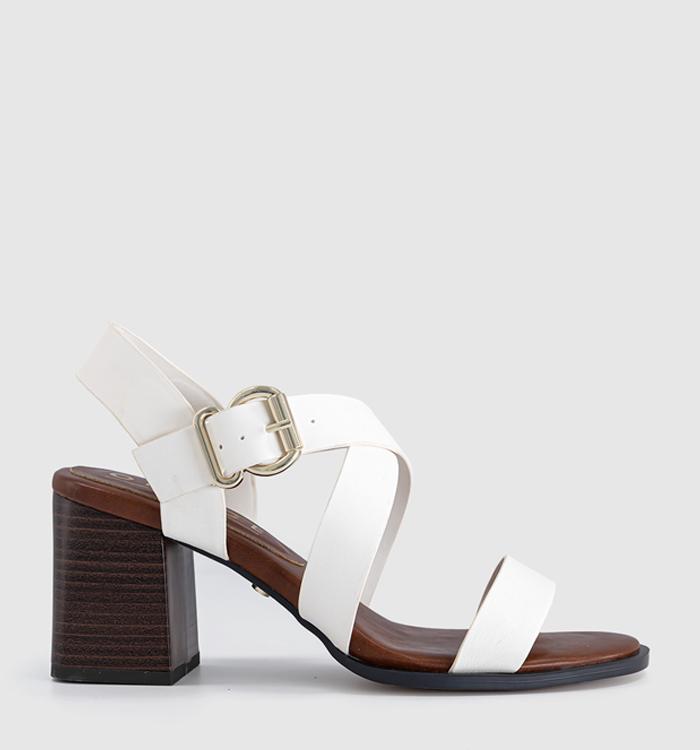 OFFICE Mona Multi Strap Stack Heel Sandals White