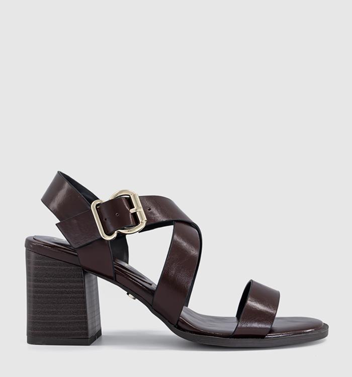 OFFICE Mona Multi Strap Stack Heel Sandals Brown