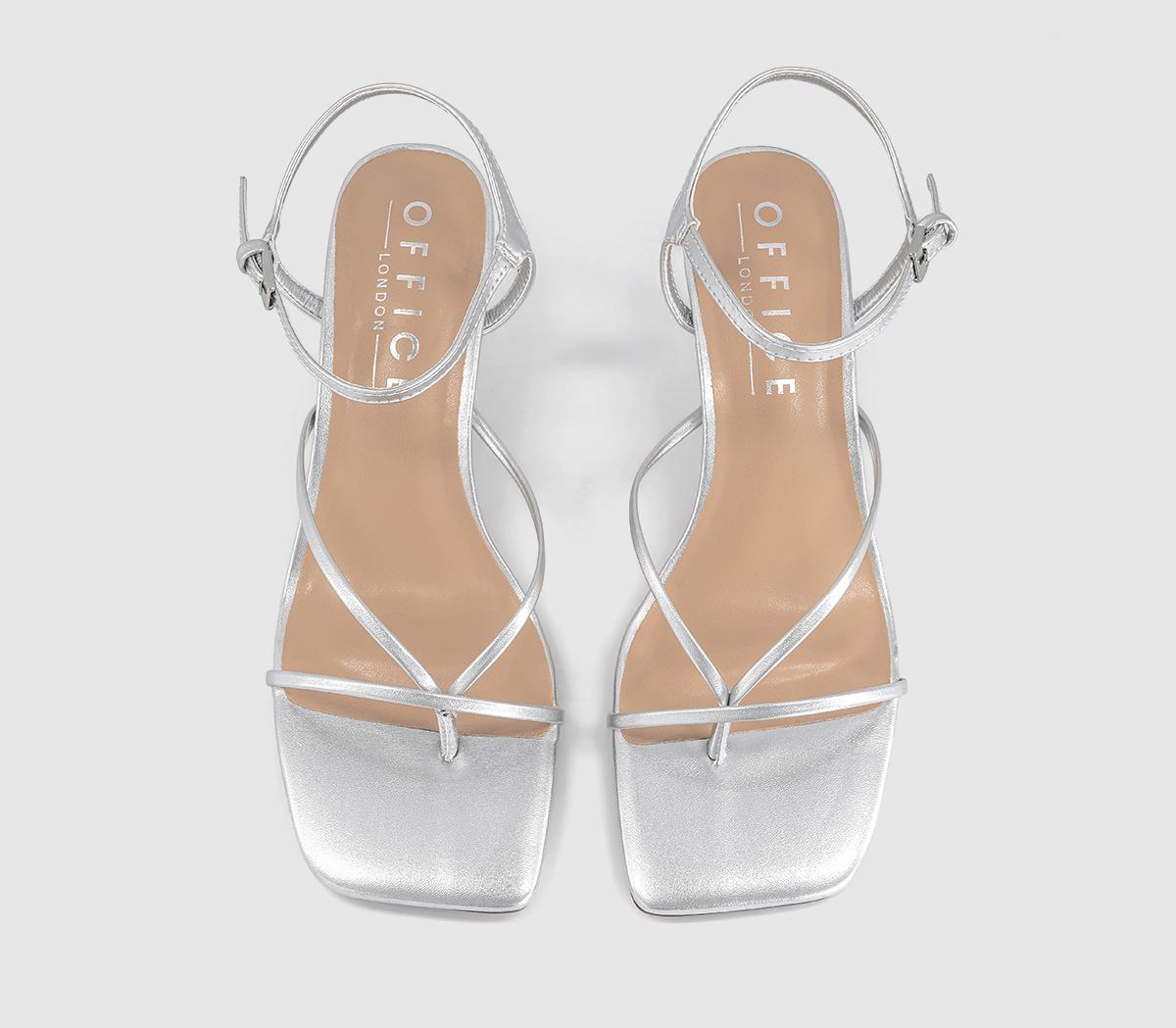 OFFICEMiquita Toe Post Strappy Heeled SandalsSilver