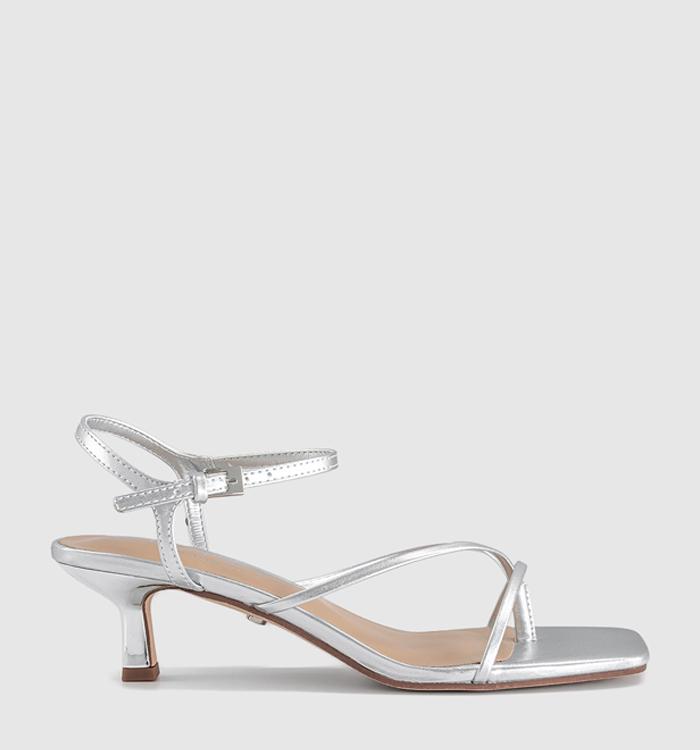 OFFICE Miquita Toe Post Strappy Heeled Sandals Silver
