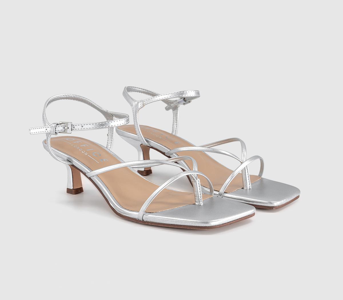 OFFICEMiquita Toe Post Strappy Heeled SandalsSilver