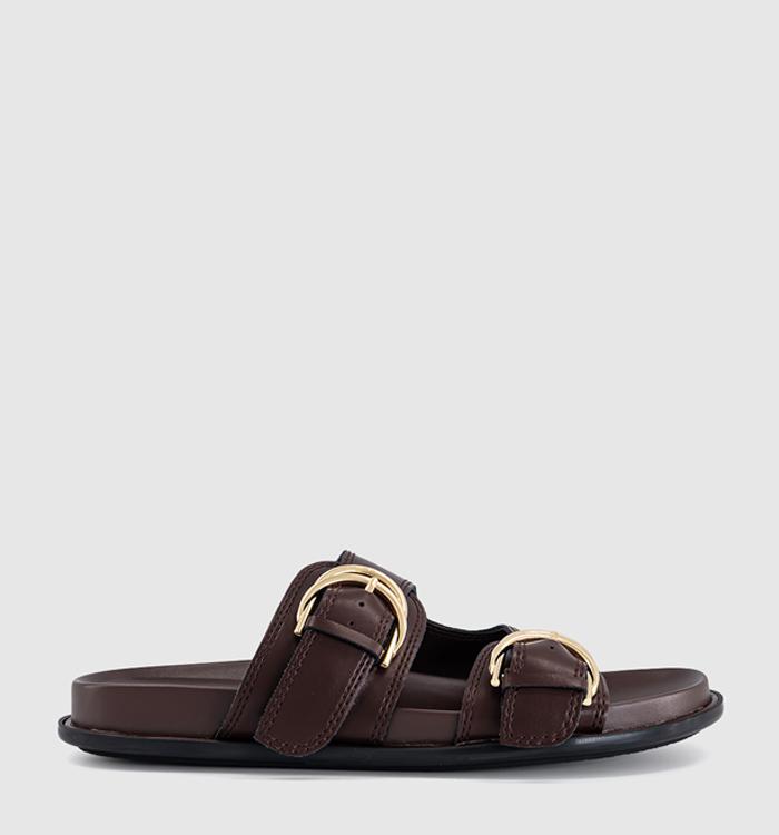 OFFICE Shania Double Buckle Footbed Sandals Dark Brown