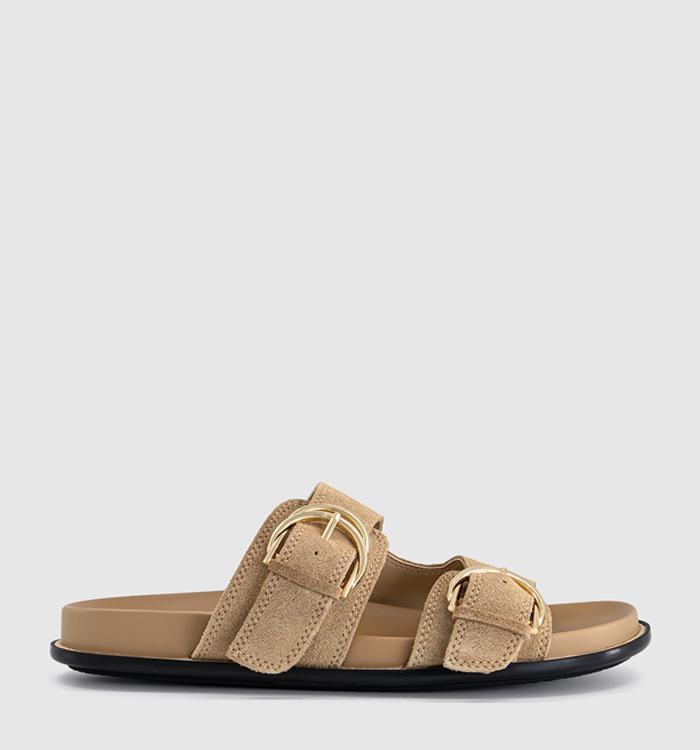 OFFICE Shania Double Buckle Footbed Sandals Taupe Suede