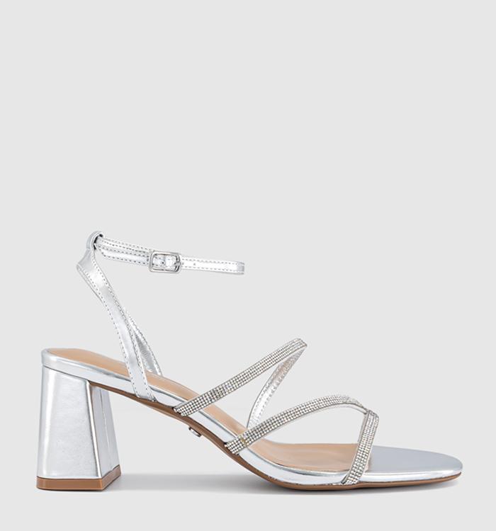 OFFICE Malia Strappy Block Heeled Sandals Silver Embellished
