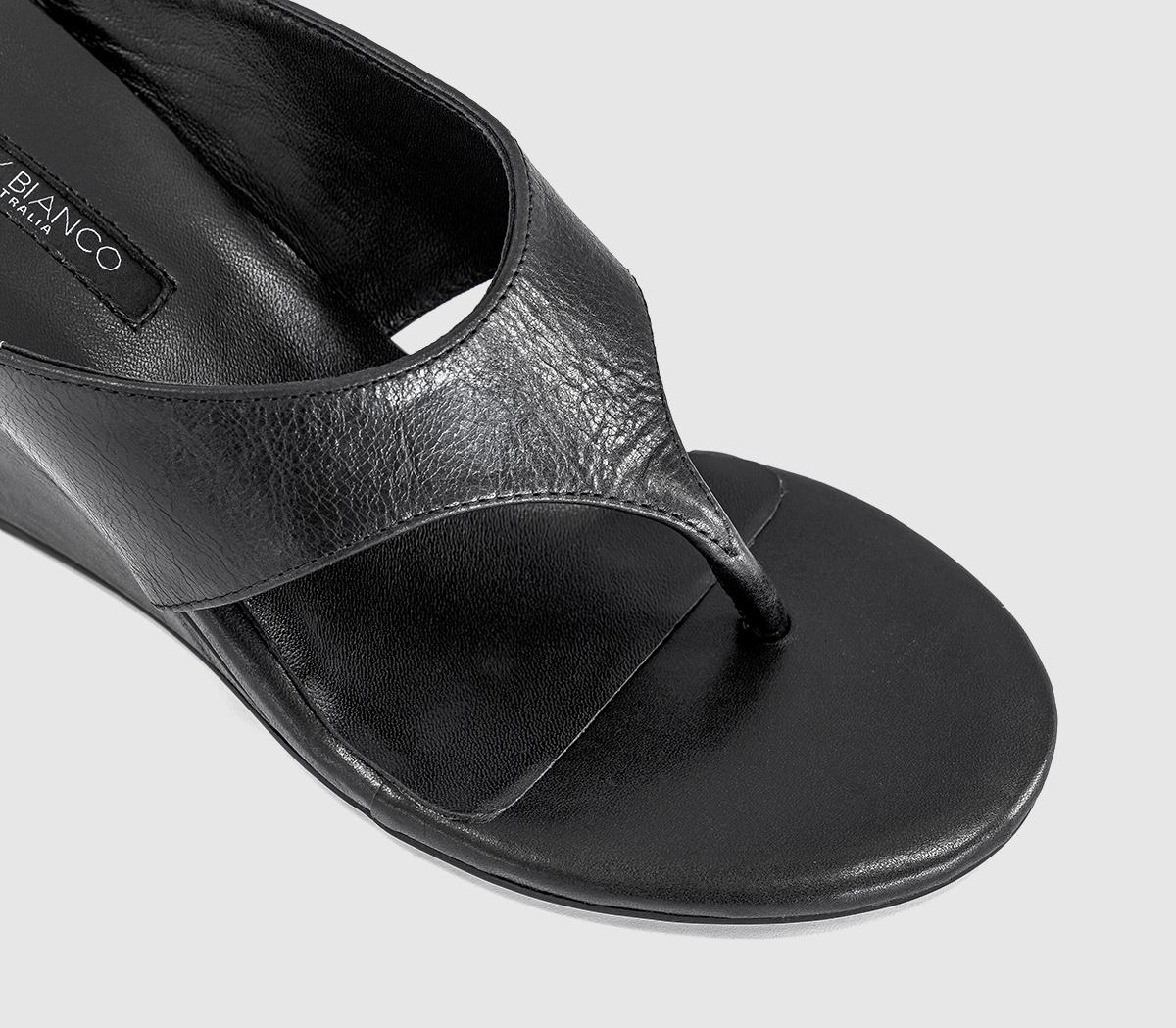 Tony BiancoSwift Toe Post Wedge HeelsBlack Leather