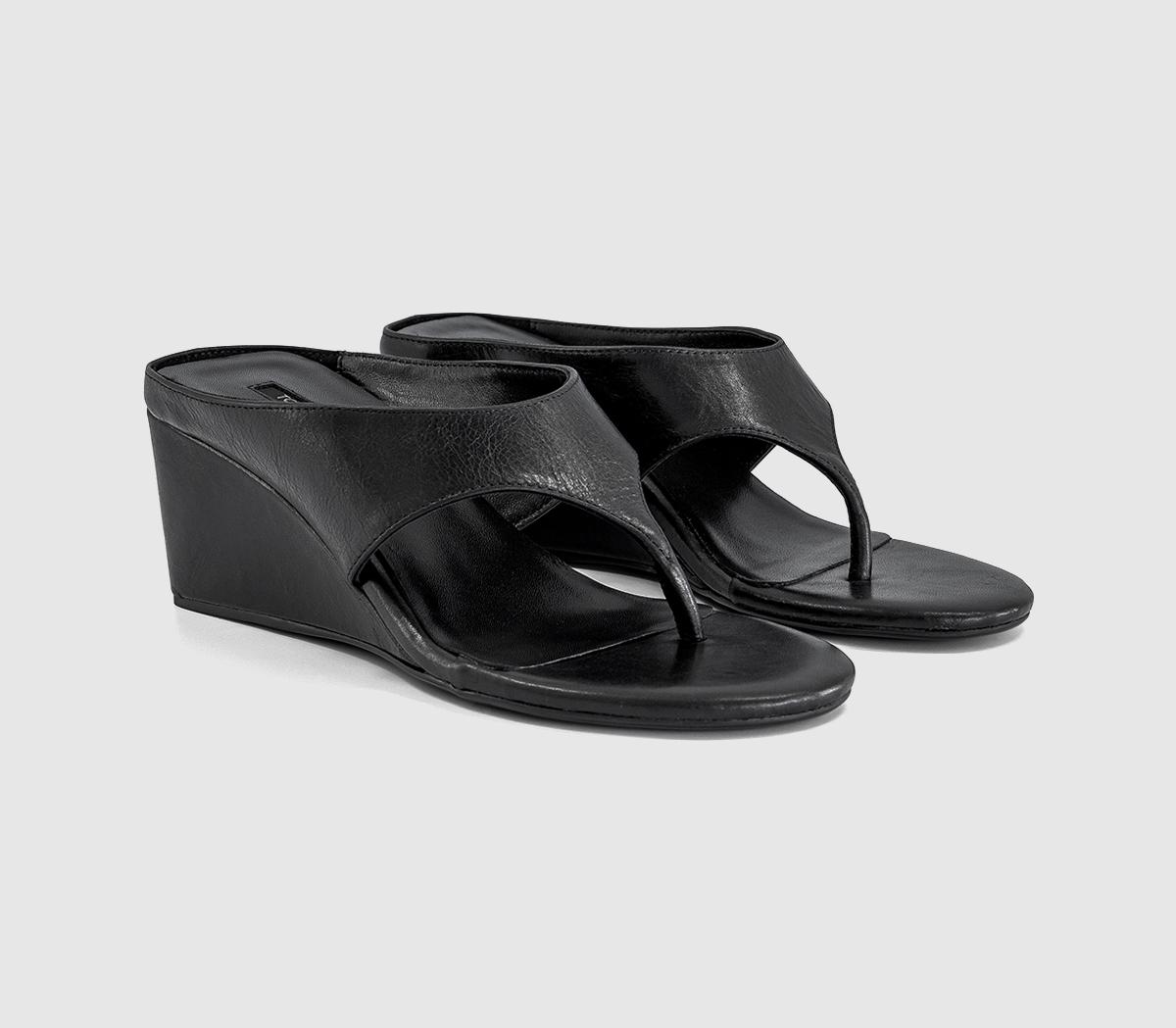 Tony BiancoSwift Toe Post Wedge HeelsBlack Leather