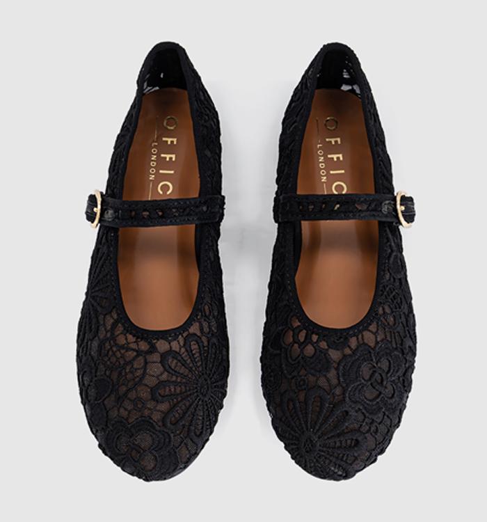 OFFICE Forget Me Not Crochet Mary Jane Ballerinas Black