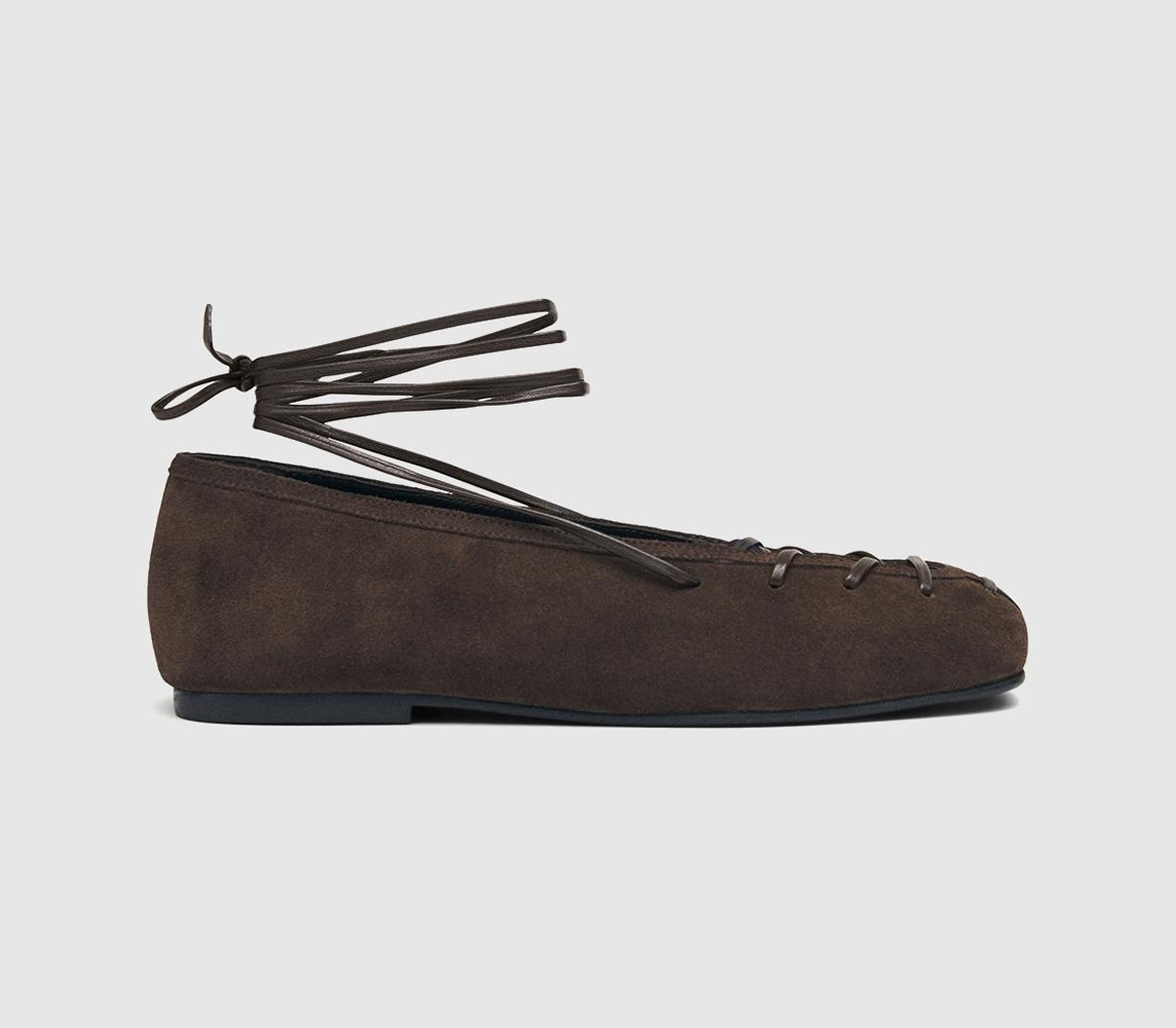 Alohas Bumi Ballet Flats Chocolate Suede Brown in Women's Size 3.5, Office Shoes
