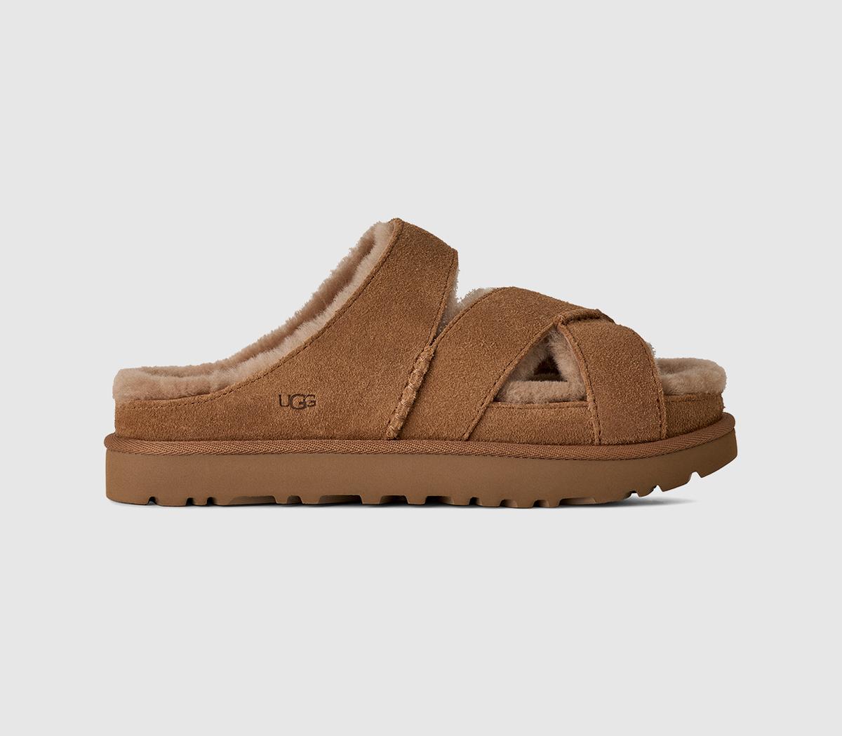 Ugg Greenport Cross Strap Slides Chestnut  Tan in Women's Size 5, Office Shoes