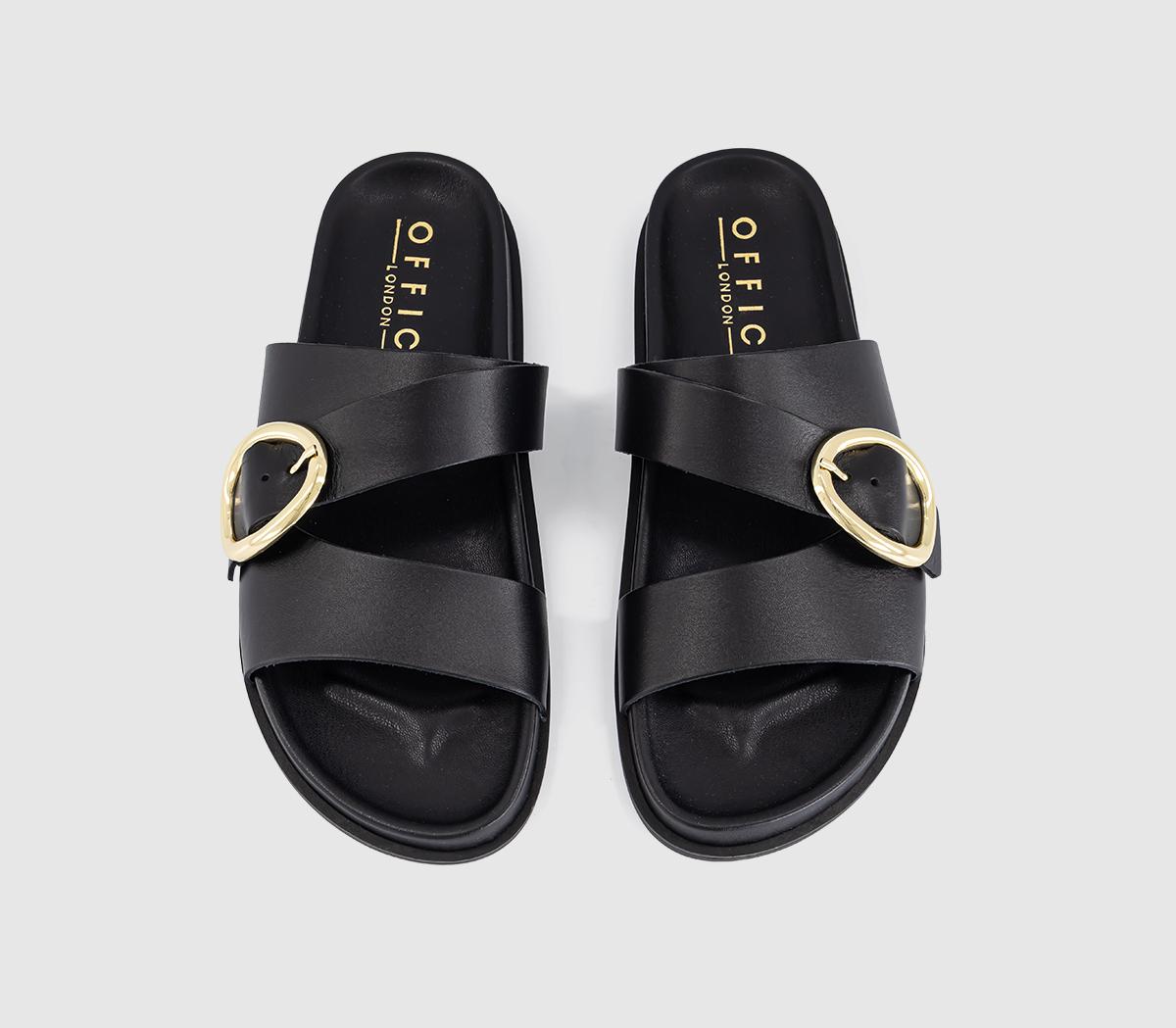 OFFICESalsa Buckle Trim Footbed SlidersBlack Leather