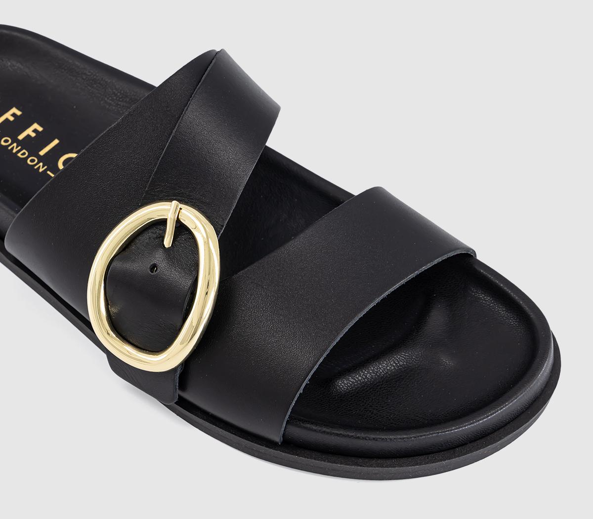 OFFICESalsa Buckle Trim Footbed SlidersBlack Leather