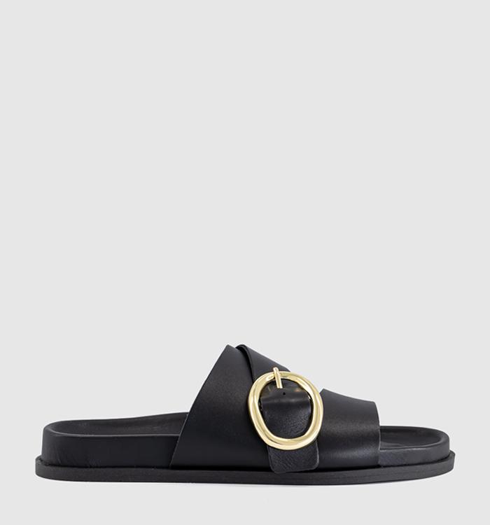 OFFICE Salsa Buckle Trim Footbed Sliders Black Leather