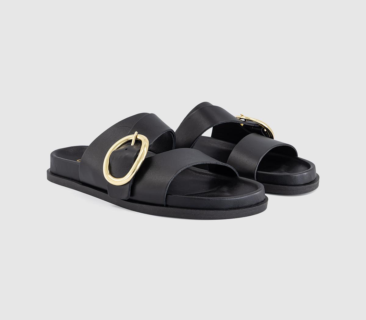 OFFICESalsa Buckle Trim Footbed SlidersBlack Leather