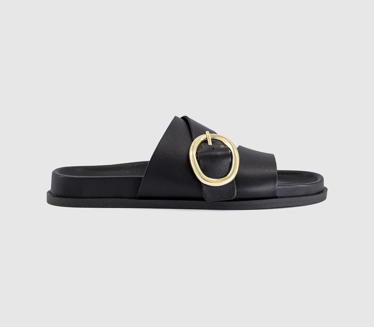 OFFICESalsa Buckle Trim Footbed SlidersBlack Leather