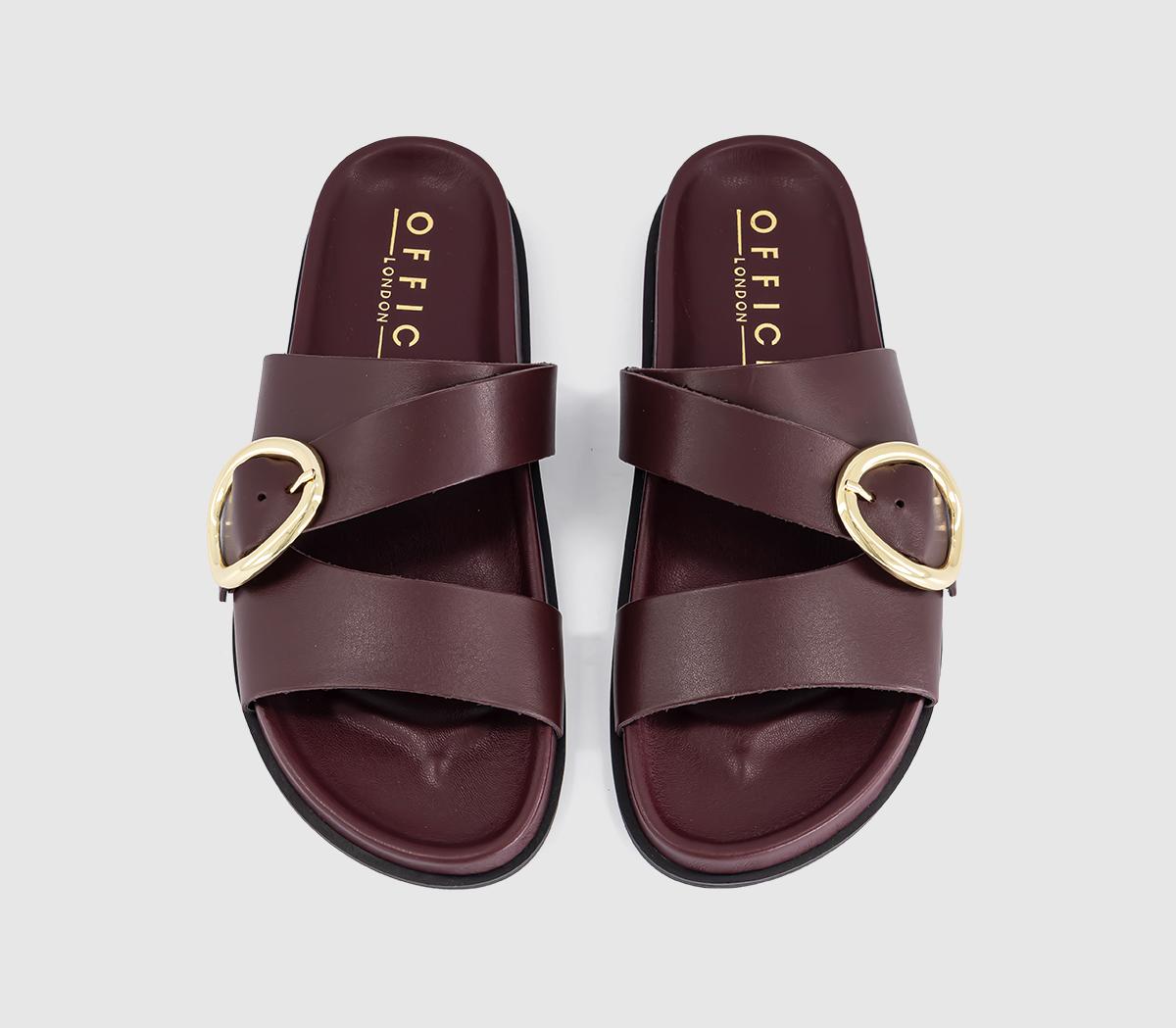 OFFICESalsa Buckle Trim Footbed SlidersBurgundy Leather