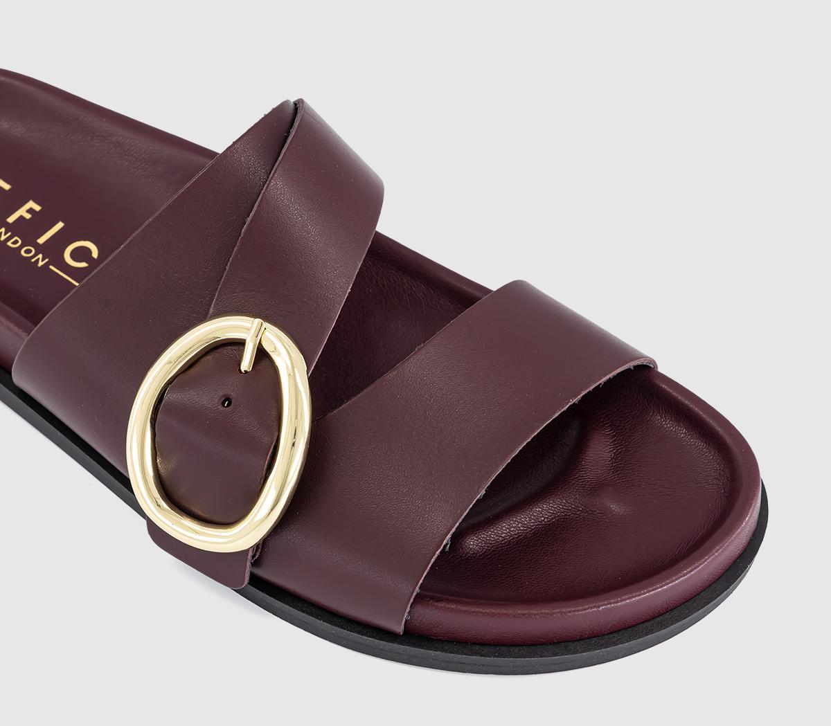 OFFICESalsa Buckle Trim Footbed SlidersBurgundy Leather
