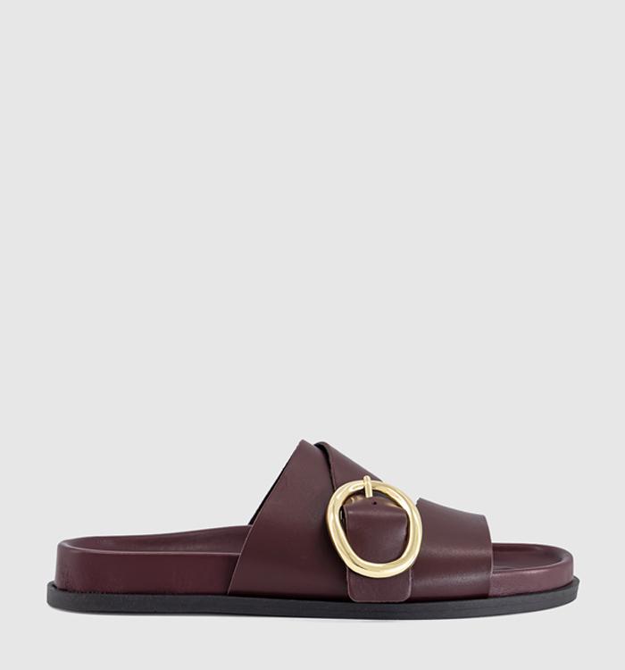 OFFICE Salsa Buckle Trim Footbed Sliders Burgundy Leather