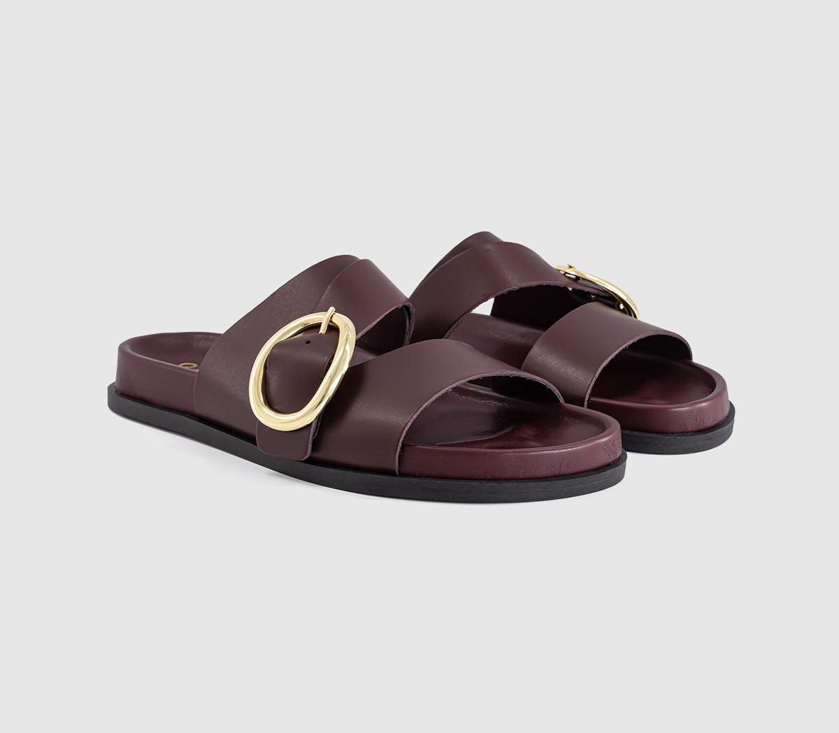OFFICESalsa Buckle Trim Footbed SlidersBurgundy Leather