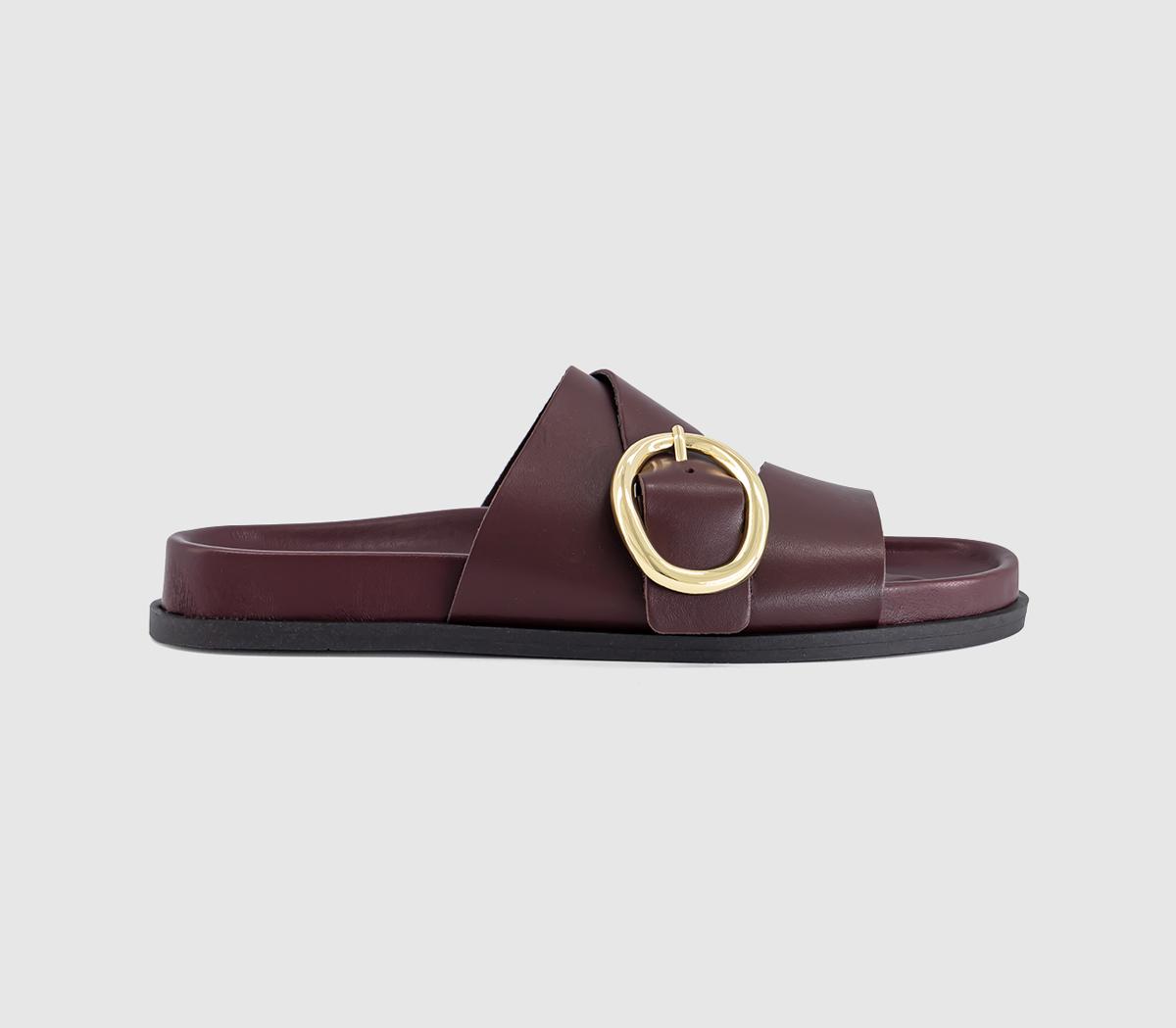 OFFICESalsa Buckle Trim Footbed SlidersBurgundy Leather