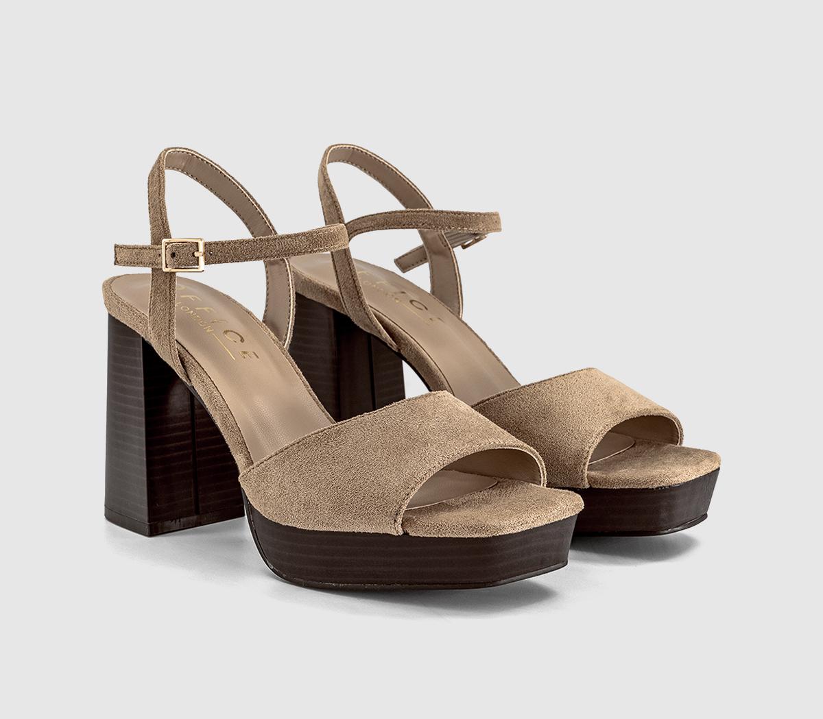 OFFICEHollie Two Part Platform Stack Heeled SandalsTaupe Faux Suede
