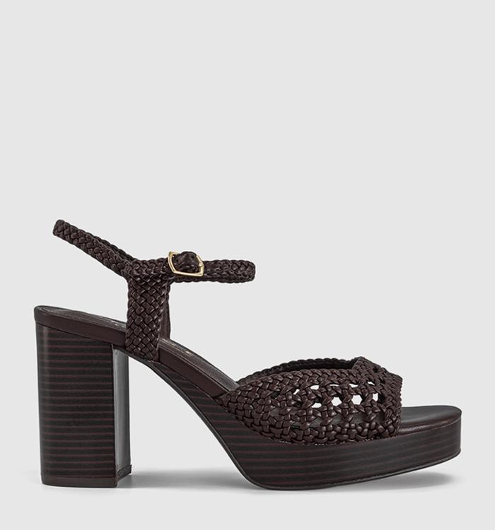 OFFICE Harlem Basket Weave Platform Heeled Sandals Brown