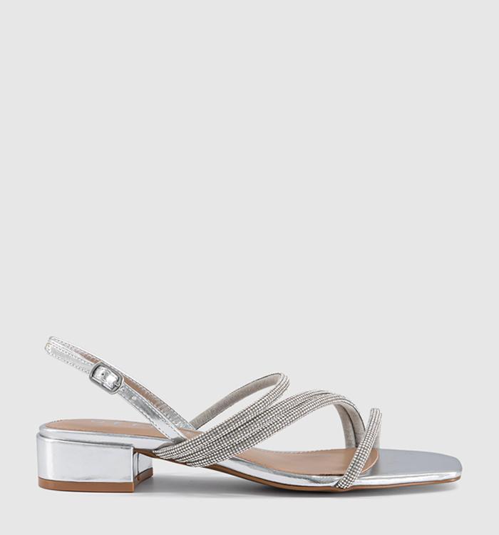 OFFICE Swish Asymmetric Strappy Sandals Silver Embellished