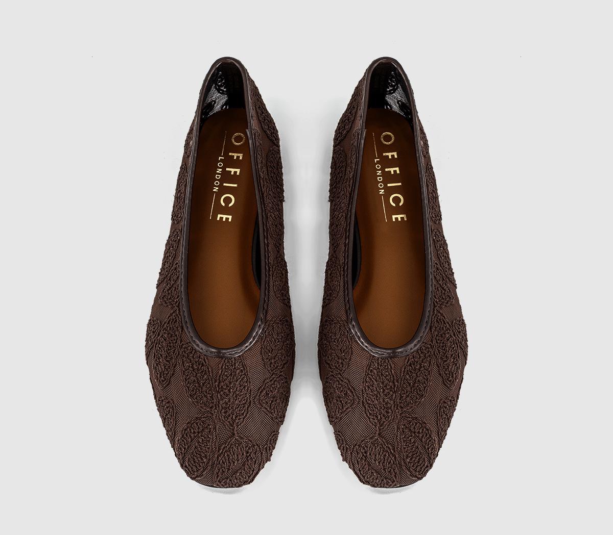 OFFICEFoxglove Embroidered Leaf Print Ballet PumpsBrown