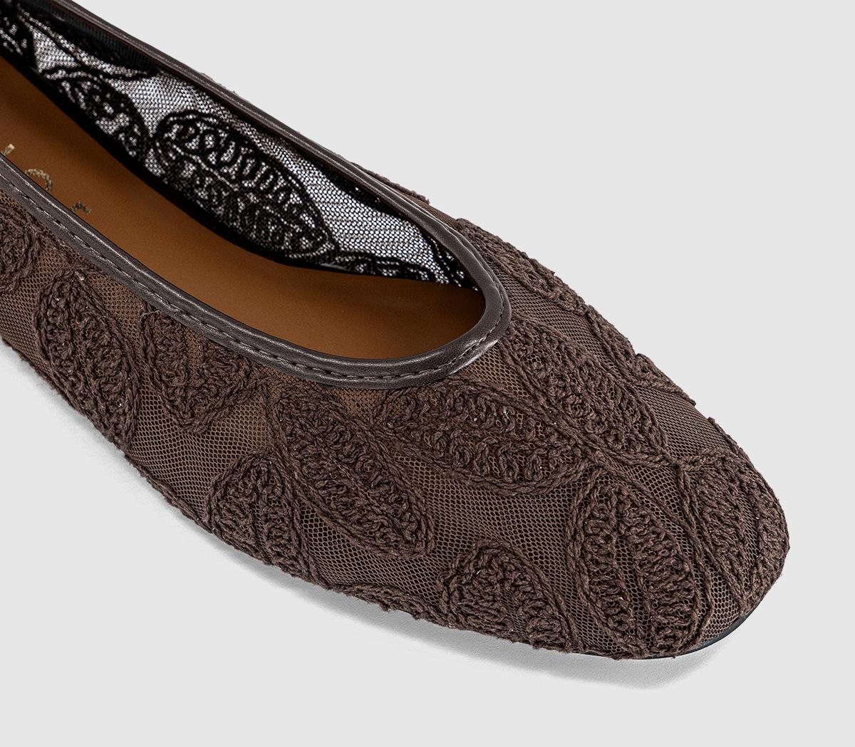 OFFICEFoxglove Embroidered Leaf Print Ballet PumpsBrown