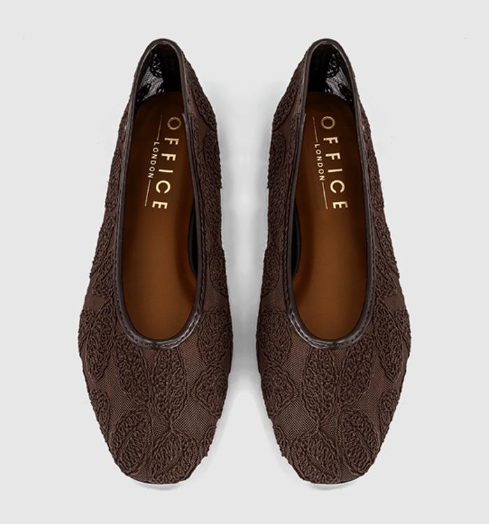 OFFICE Foxglove Embroidered Leaf Print Ballet Pumps Brown