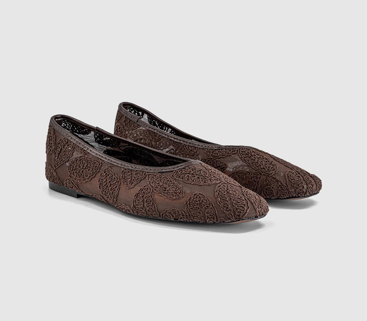 OFFICEFoxglove Embroidered Leaf Print Ballet PumpsBrown