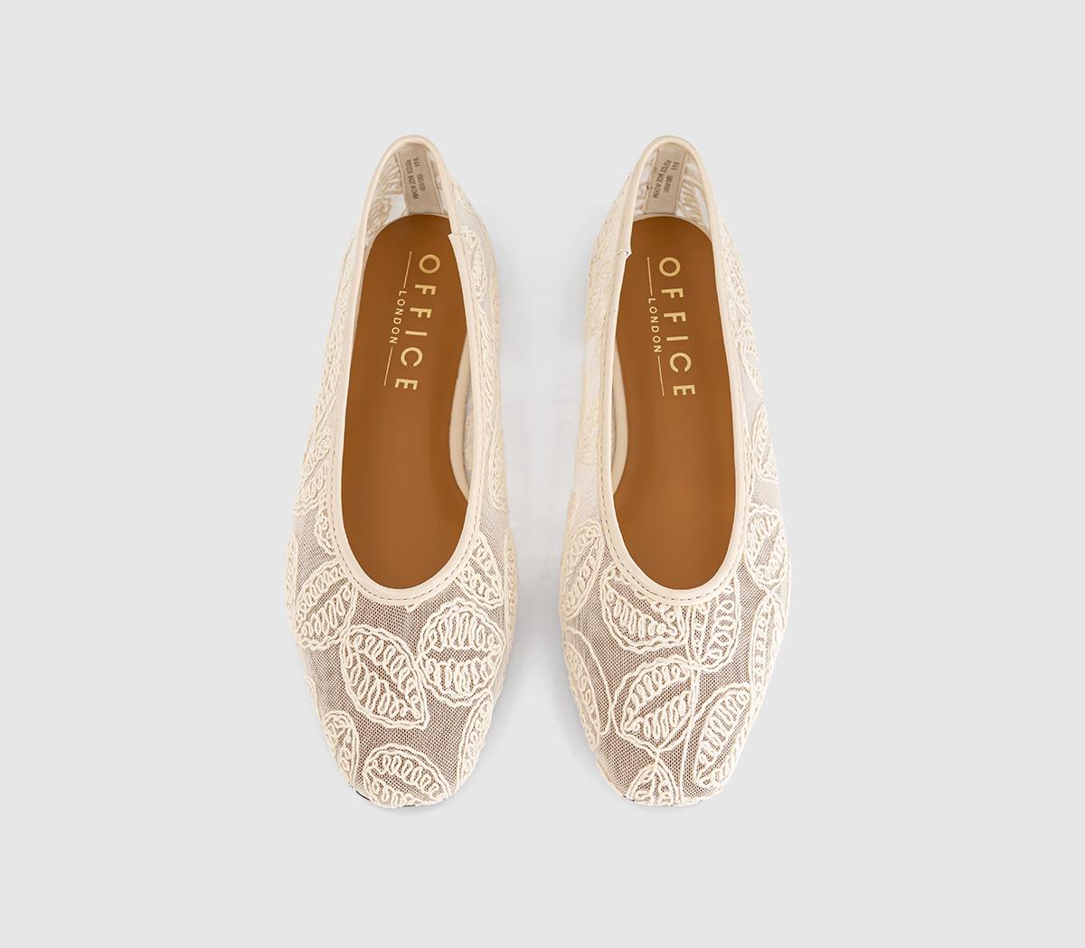 OFFICEFoxglove Embroidered Leaf Print Ballet PumpsCream