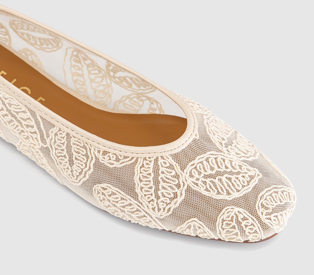 OFFICEFoxglove Embroidered Leaf Print Ballet PumpsCream